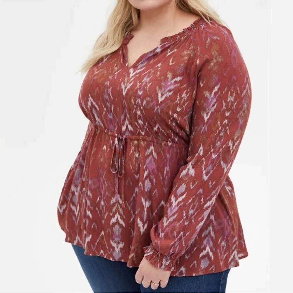 Torrid Red Ikat Peasant Blouse